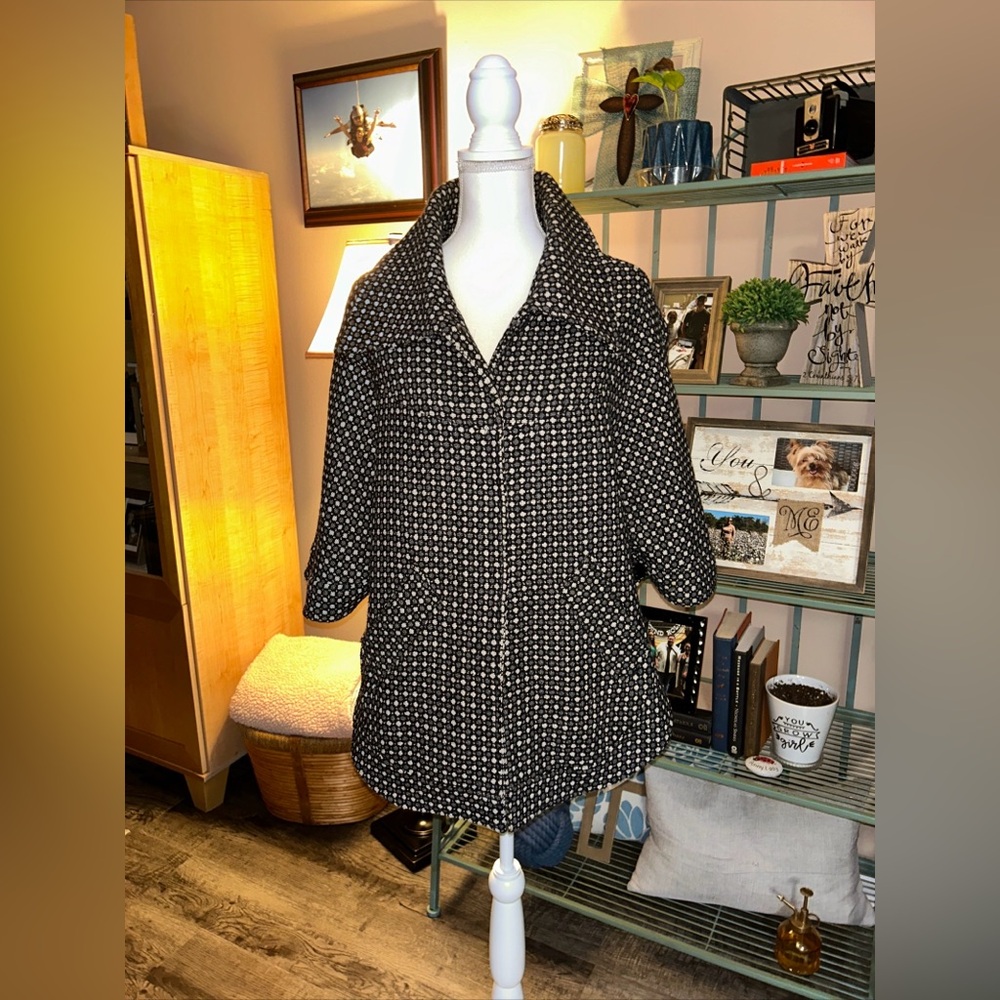 Steve Madden Black Grey White Tweed Adjustable Waist Cape Coat Size M/L